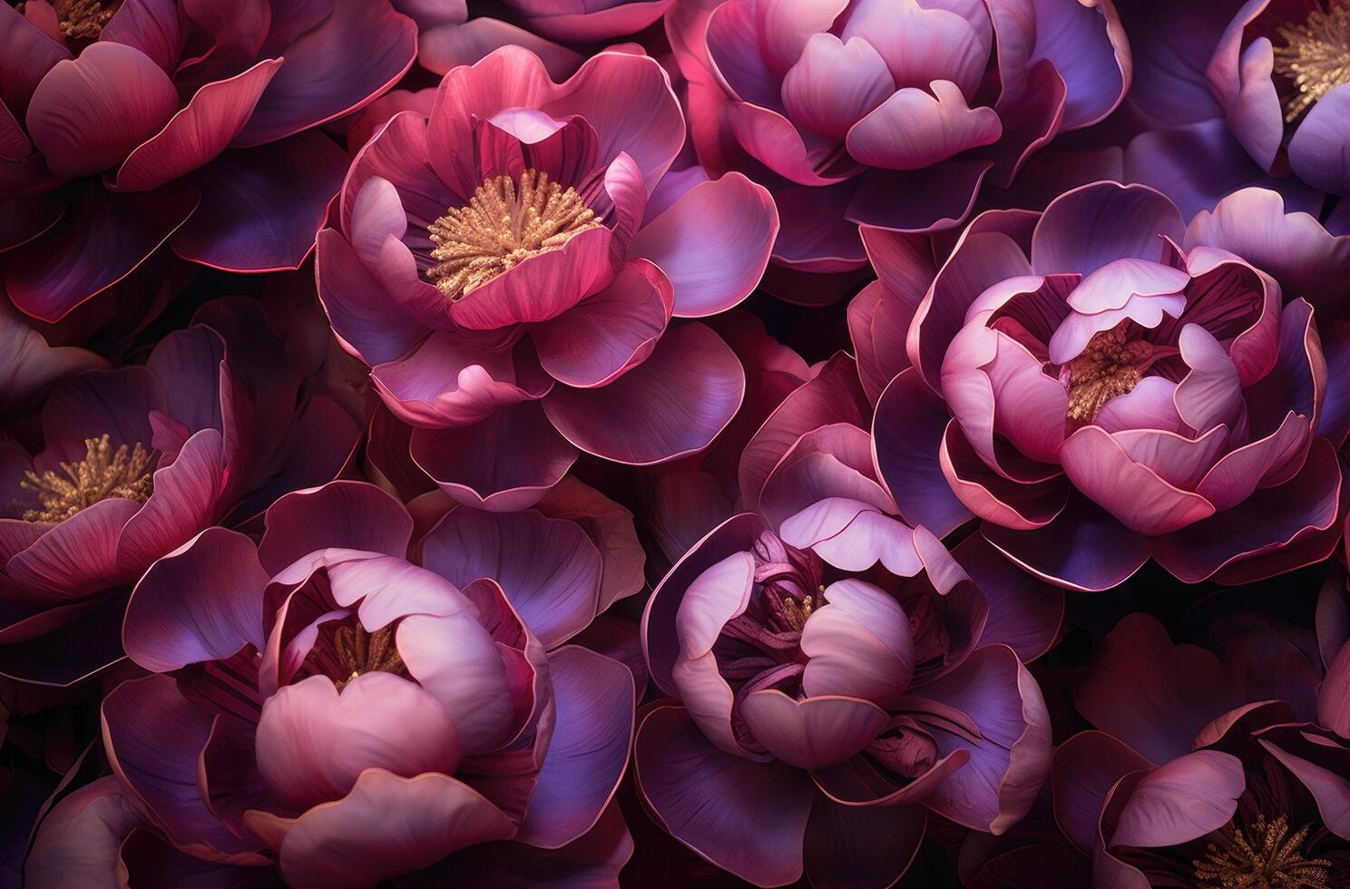 AI generated close up of peonies in dark photo