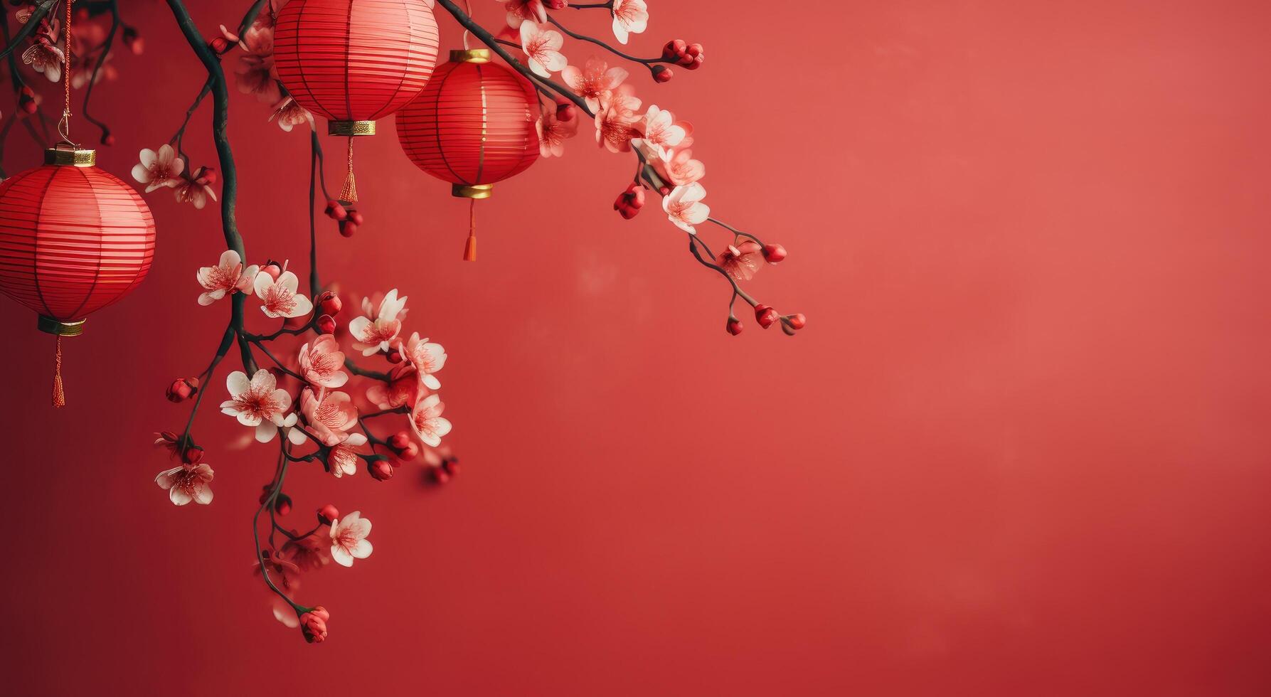 AI generated chinese lantern in bloom against red background photo