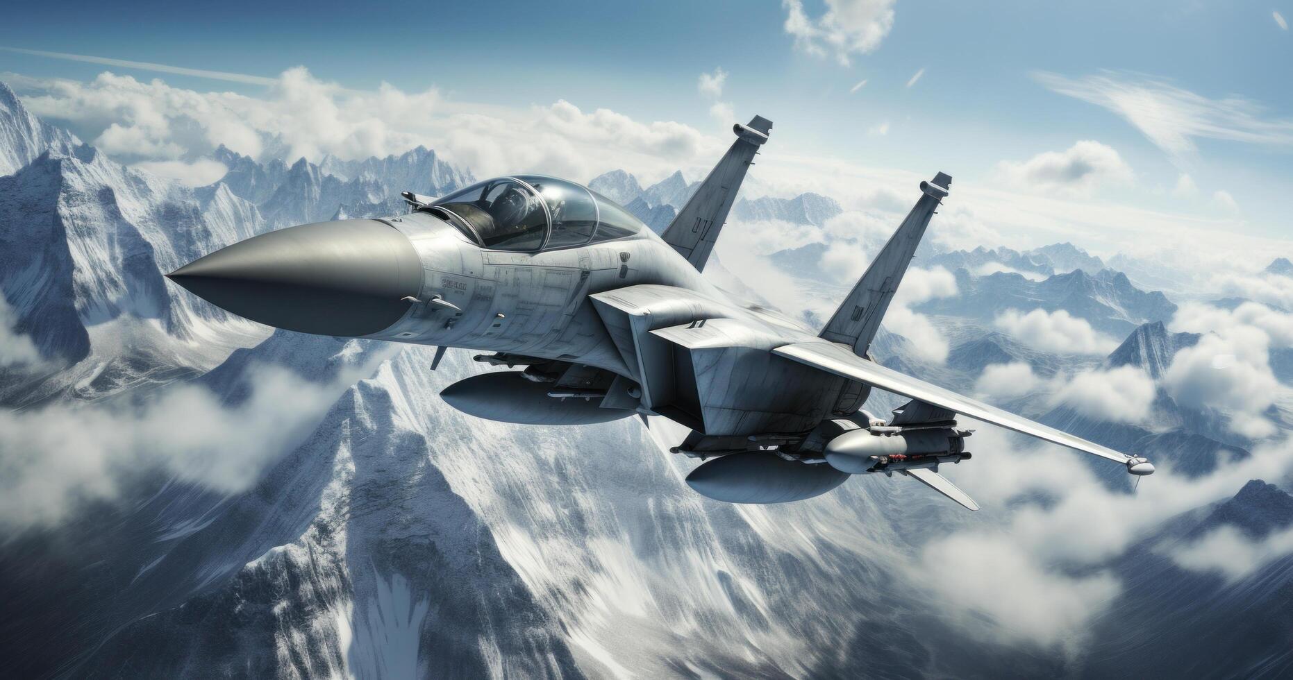 AI generated eagle fighter jets flying over a mountain photo