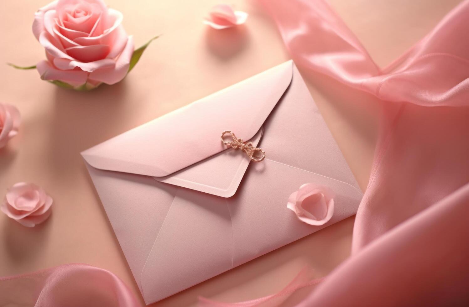 AI generated pink envelope on valentine's day, photo