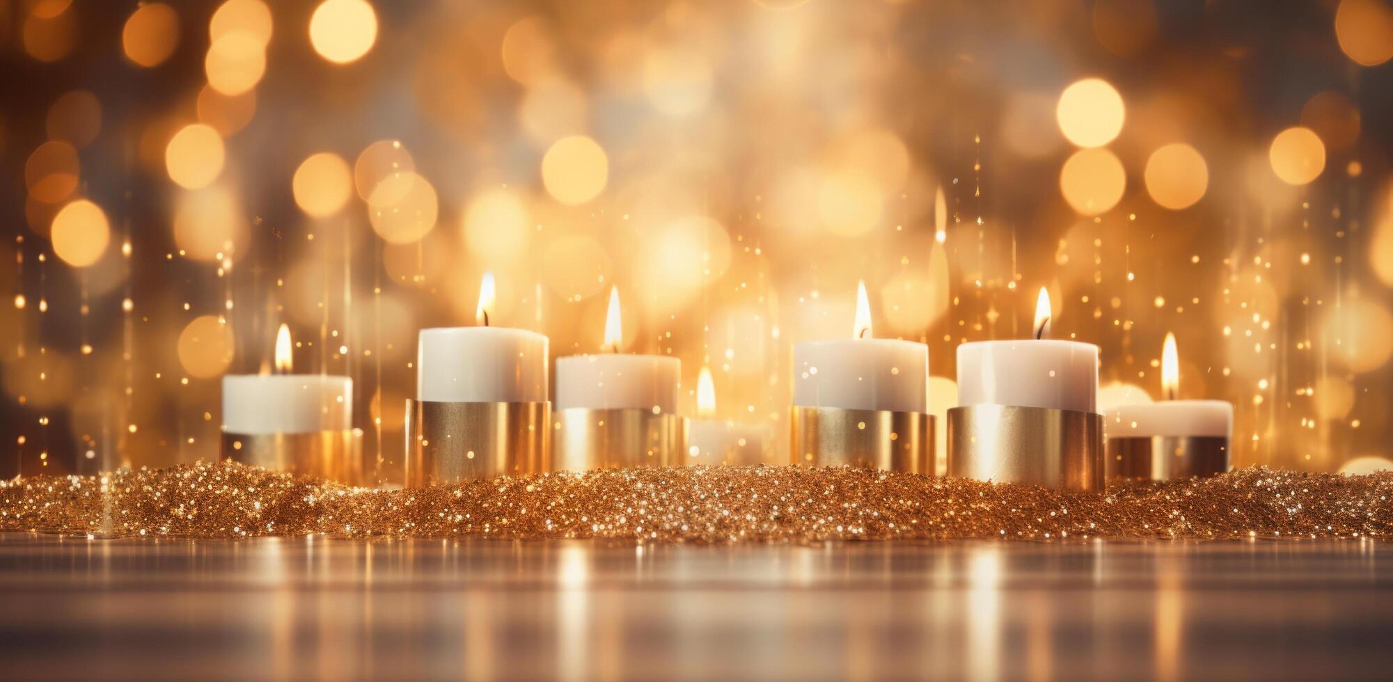 AI generated golden light background with candles and lights photo