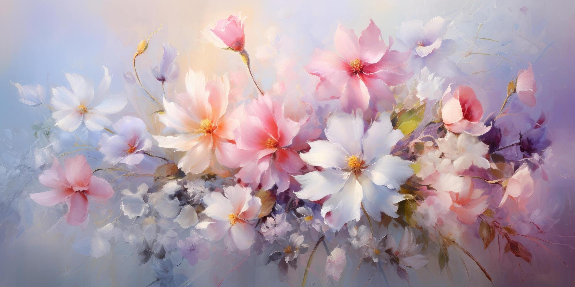 AI generated colorful flowers and light rays in the background photo