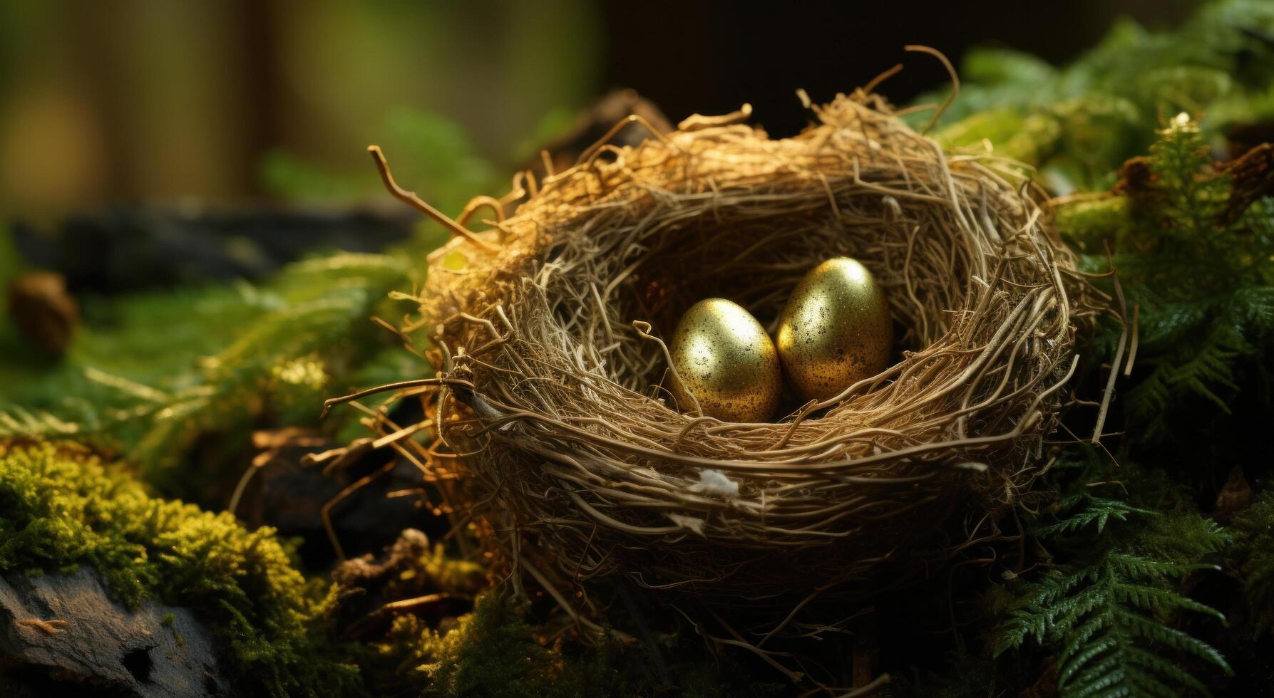 AI generated golden nest in the forest photo