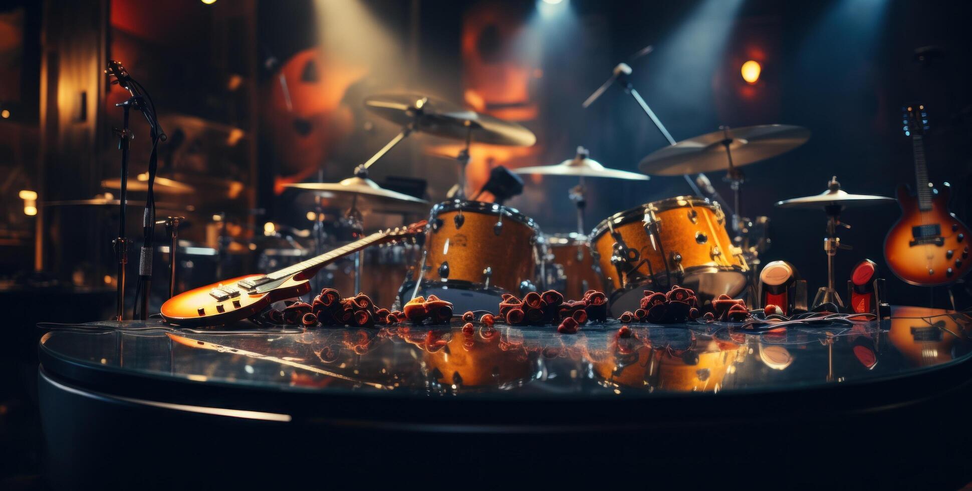 AI generated music recording studio in the dark photo