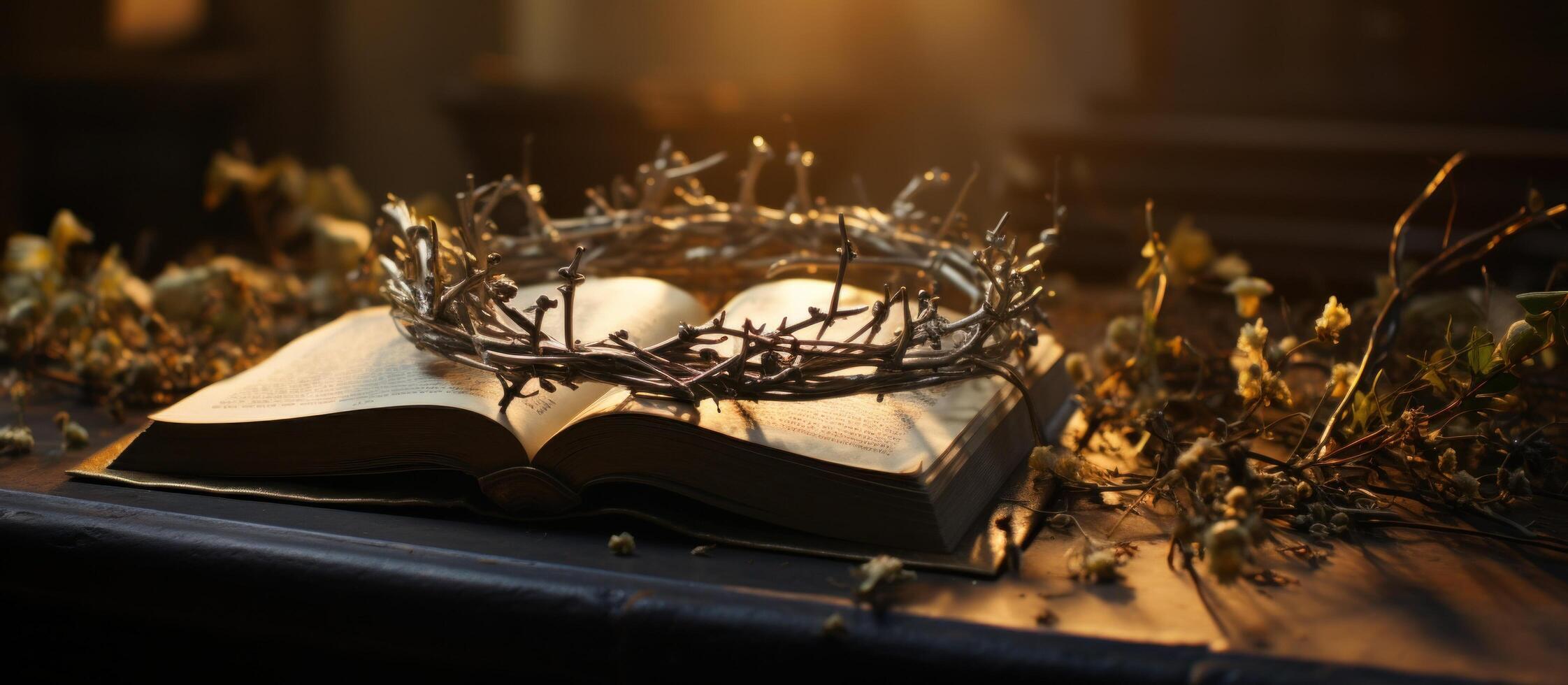 AI generated one of the books of the bible has a crown of thorns on top photo