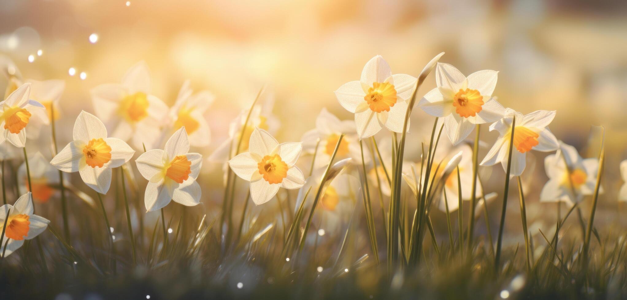 AI generated daffodils in front of a tree and trees photo