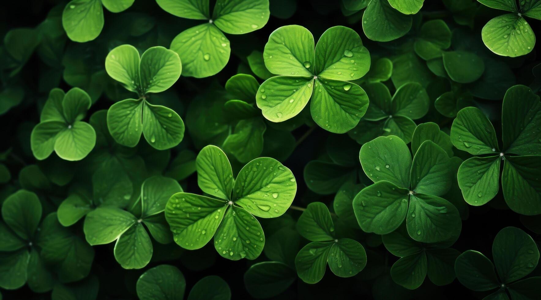 AI generated green shamrock leaves shamrocks background photo