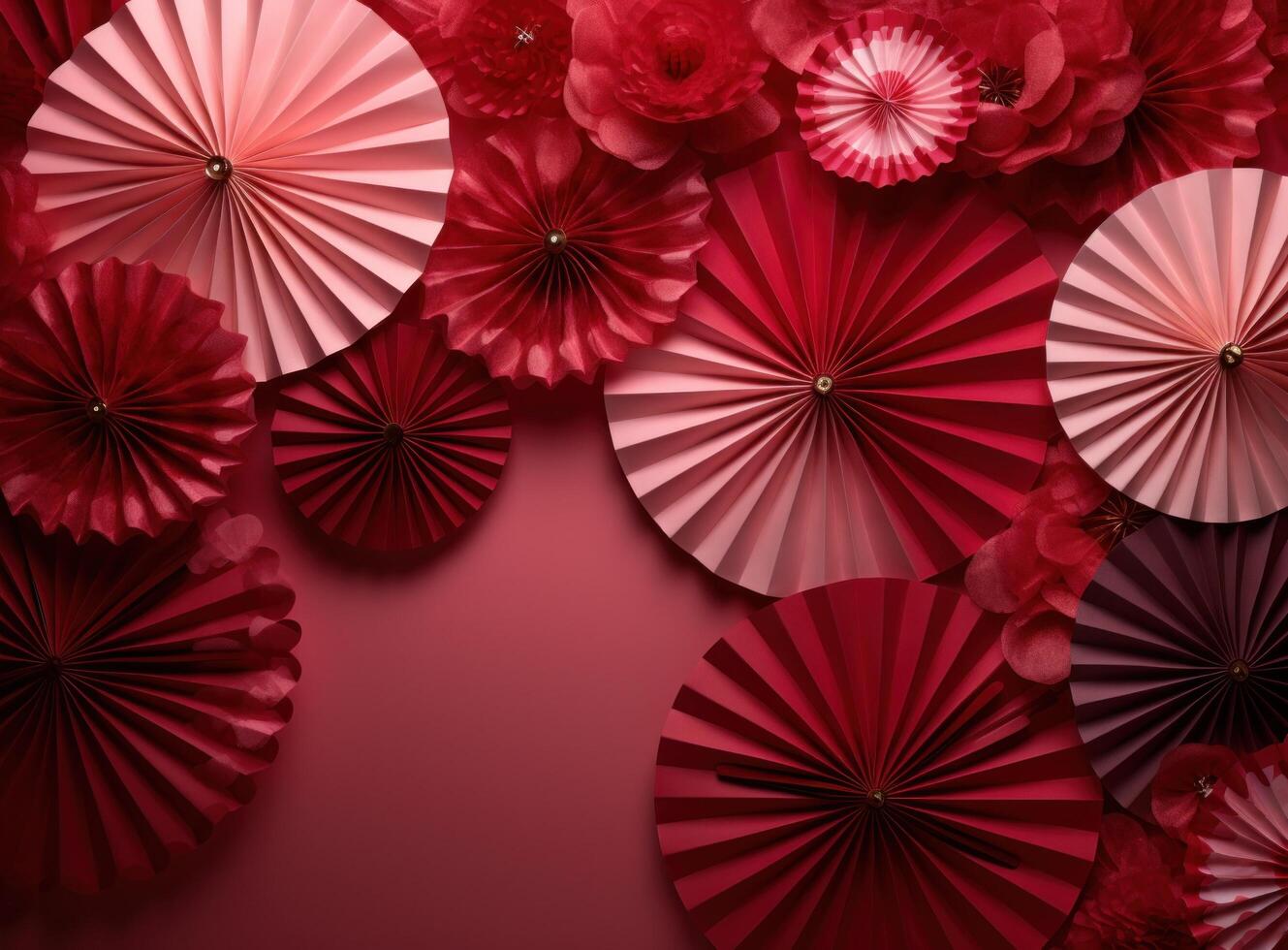 AI generated paper fans and lanterns in the colors of chinese new year photo