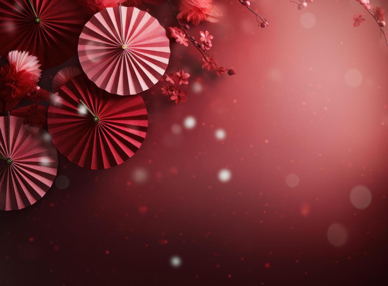 ai generado papel aficionados y linternas en el colores de chino nuevo año foto