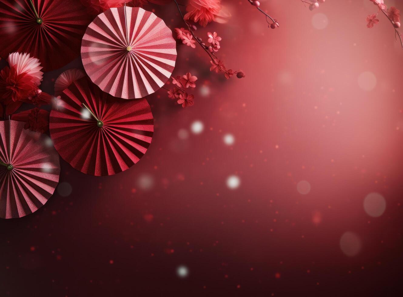AI generated paper fans and lanterns in the colors of chinese new year photo