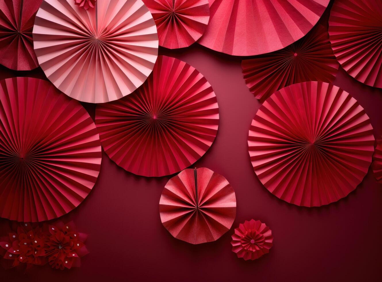 AI generated paper fans and lanterns in the colors of chinese new year photo