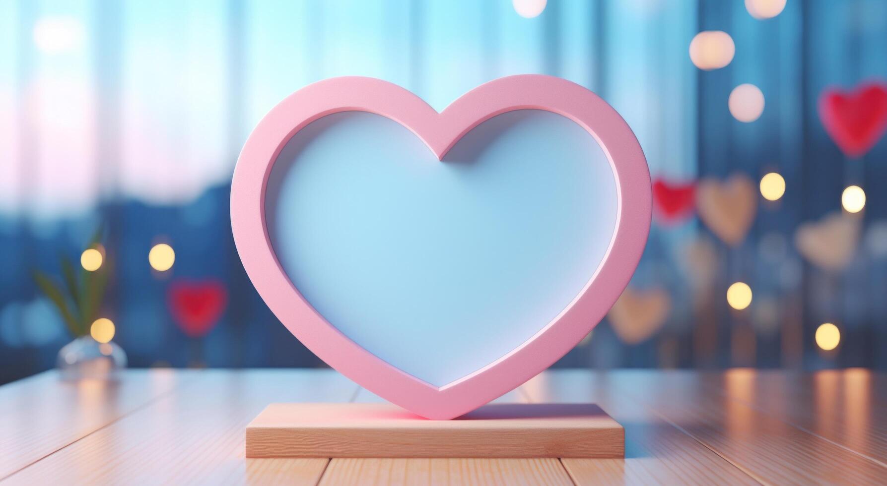 ai generado rosado y azul en forma de corazon antecedentes de madera marco en bokeh antecedentes foto