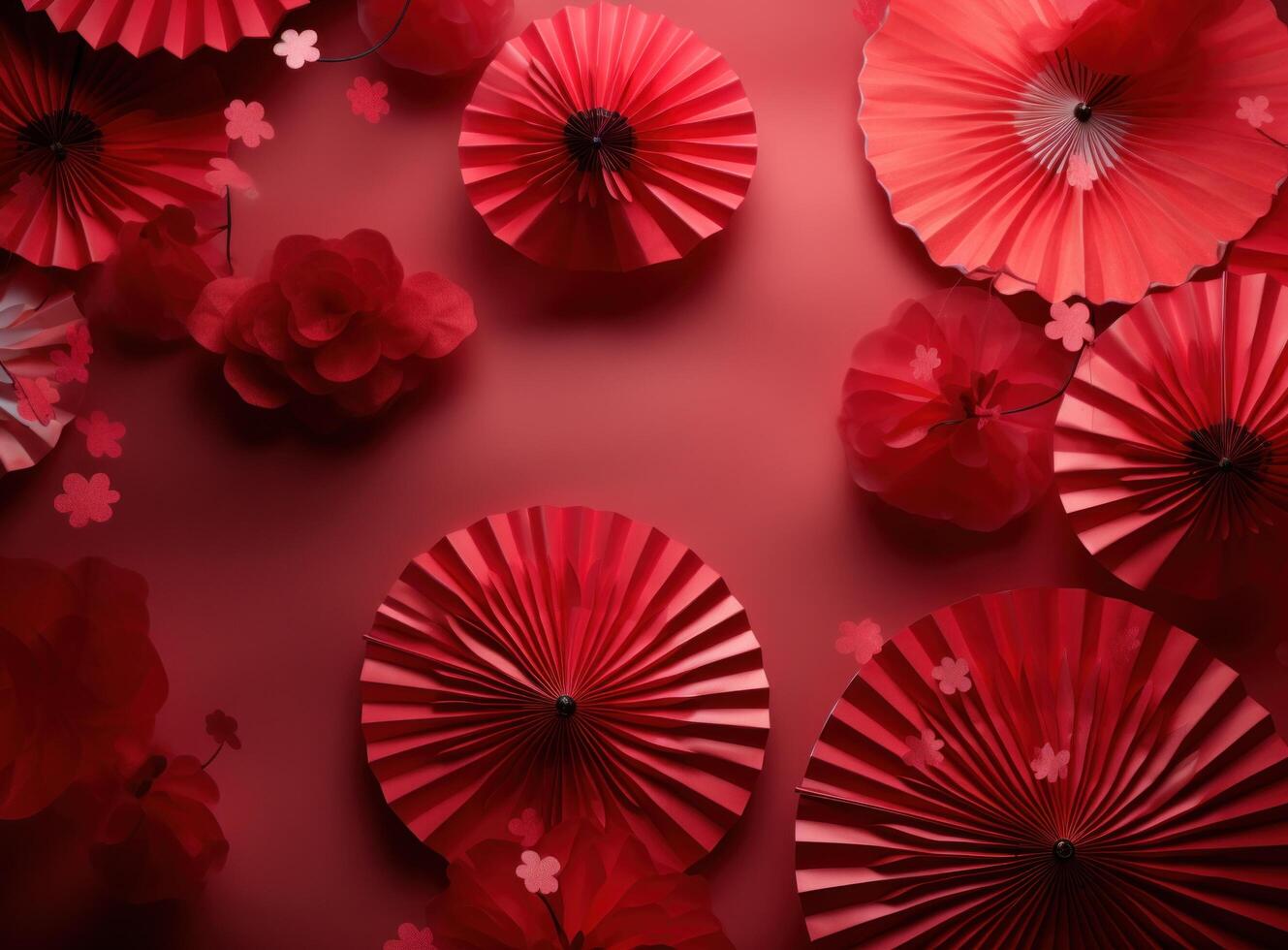AI generated paper fans and lanterns in the colors of chinese new year photo