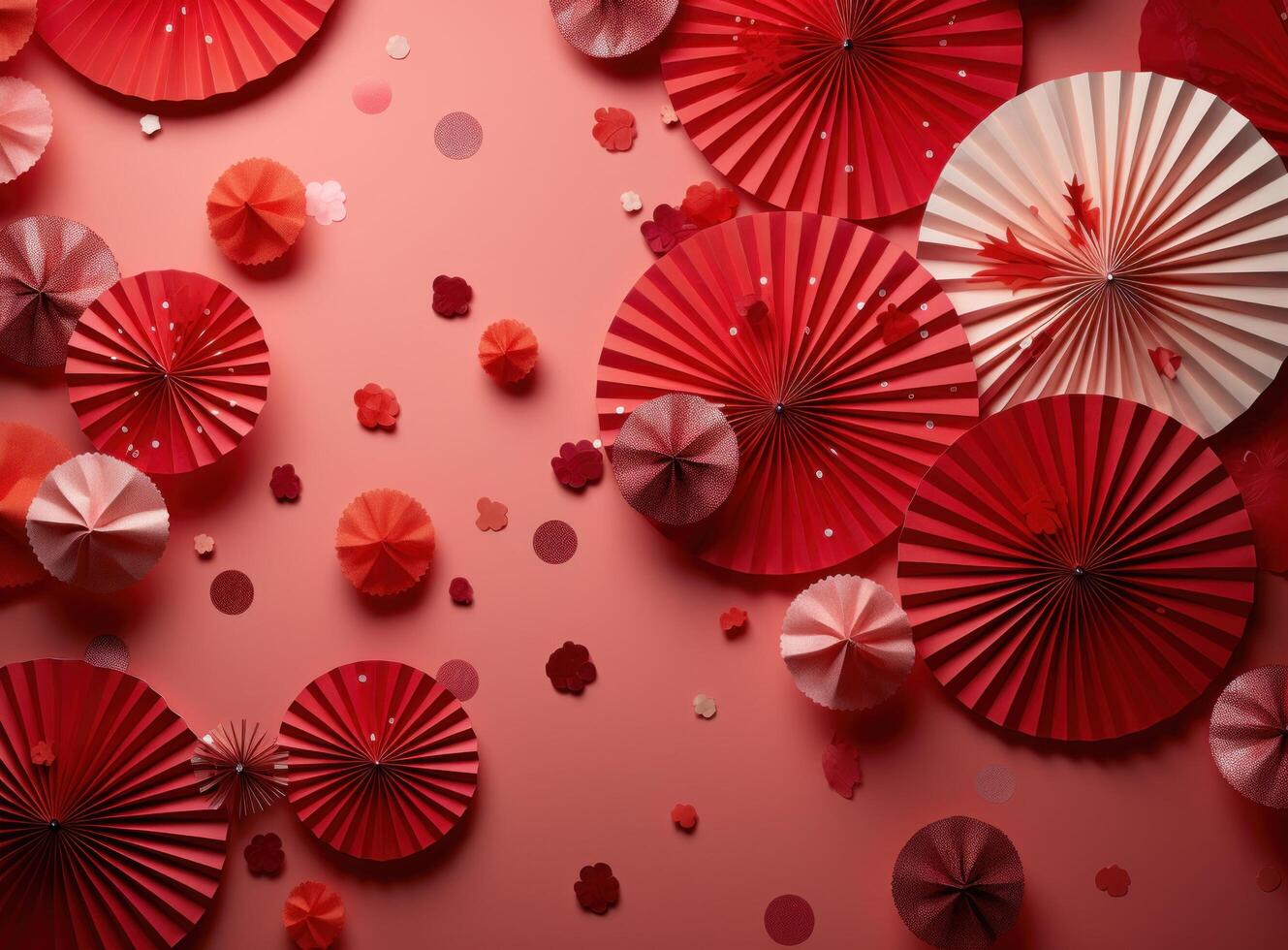 AI generated paper fans and lanterns in the colors of chinese new year photo