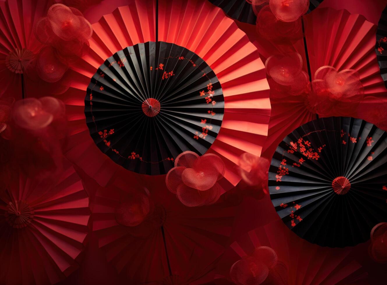 AI generated paper fans and lanterns in the colors of chinese new year photo