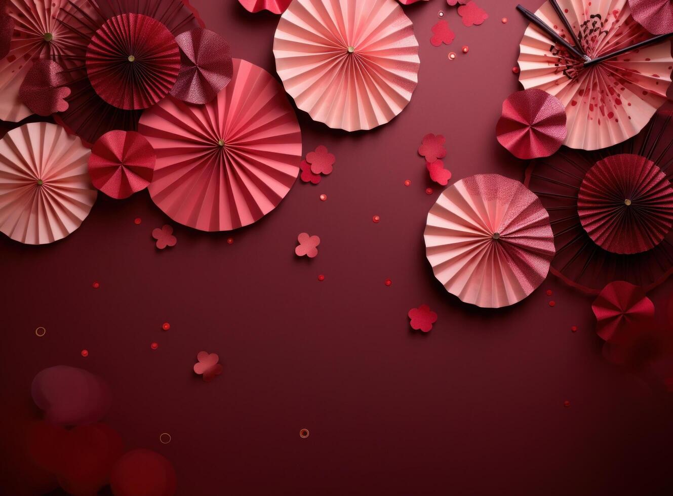 AI generated paper fans and lanterns in the colors of chinese new year photo