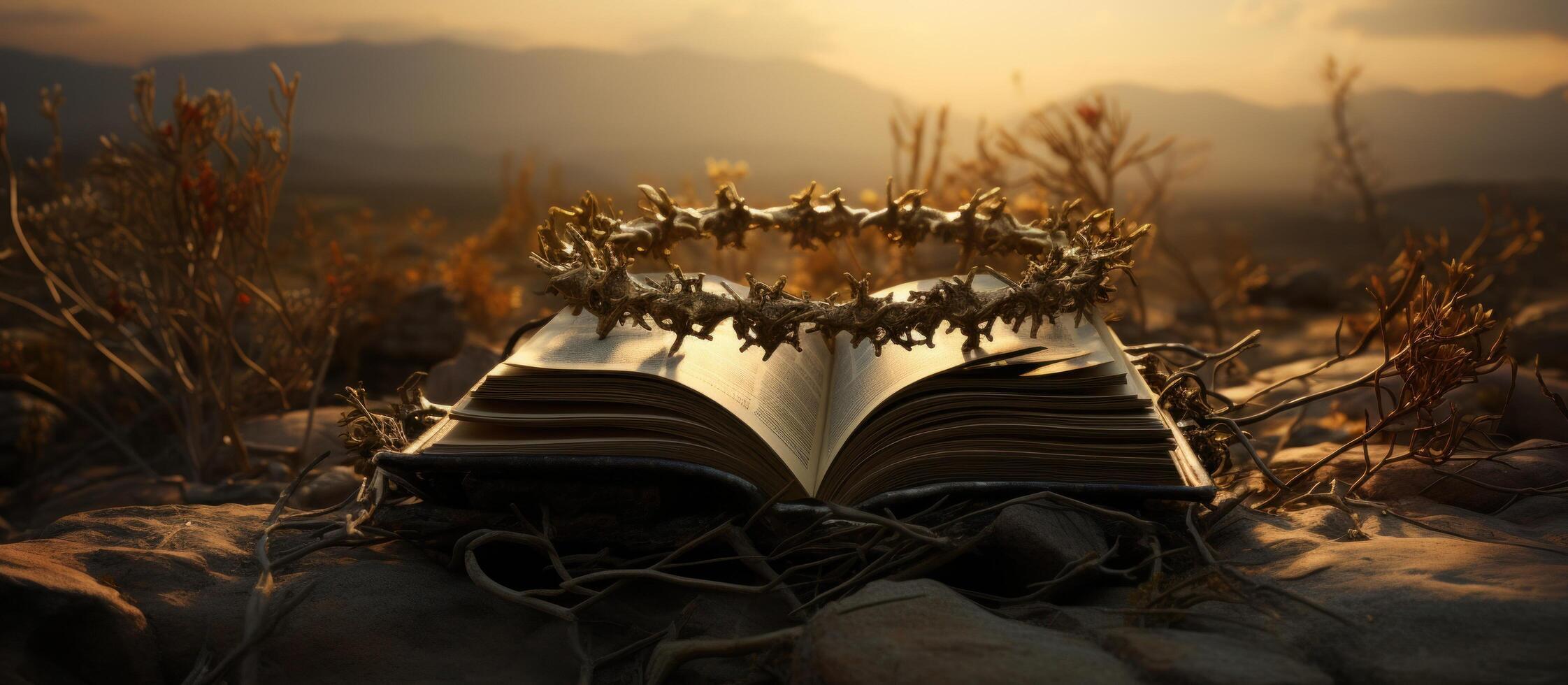 AI generated one of the books of the bible has a crown of thorns on top photo