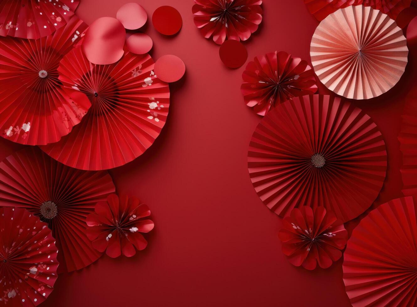 AI generated paper fans and lanterns in the colors of chinese new year photo