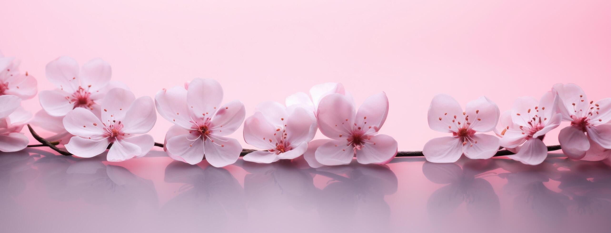 AI generated pink flowers floating on the pink surface, copy space photo