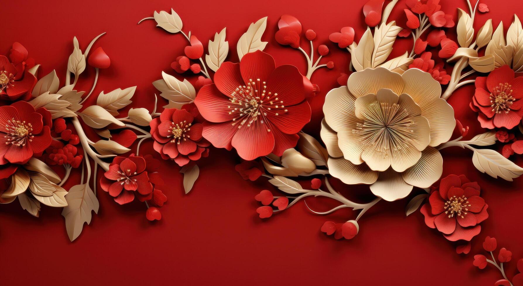 AI generated red and gold chinese paper floral background background pattern photo
