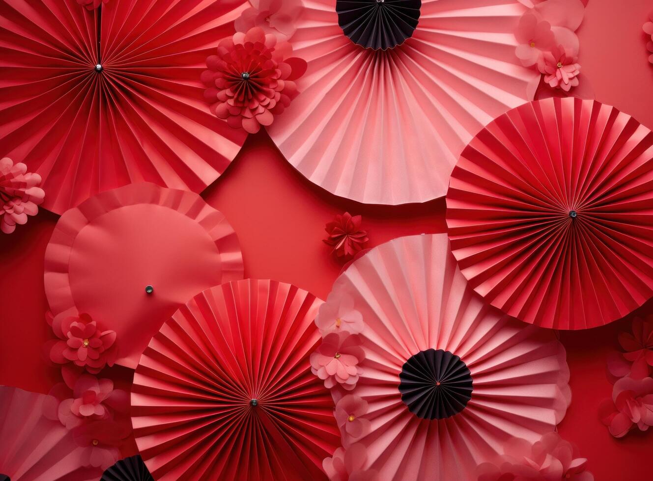 AI generated paper fans and lanterns in the colors of chinese new year photo