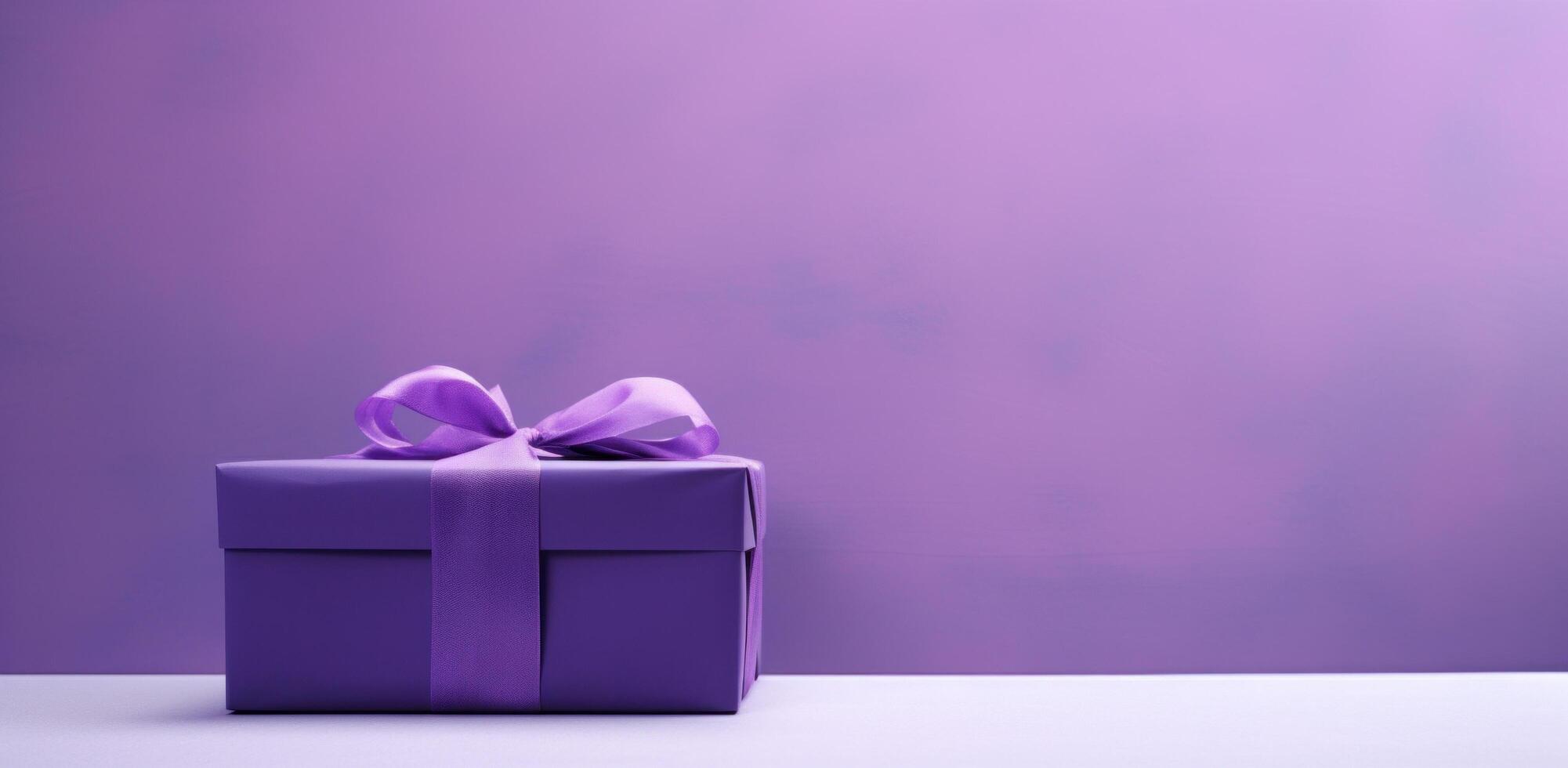 AI generated purple present box on a table with dark purple wall photo