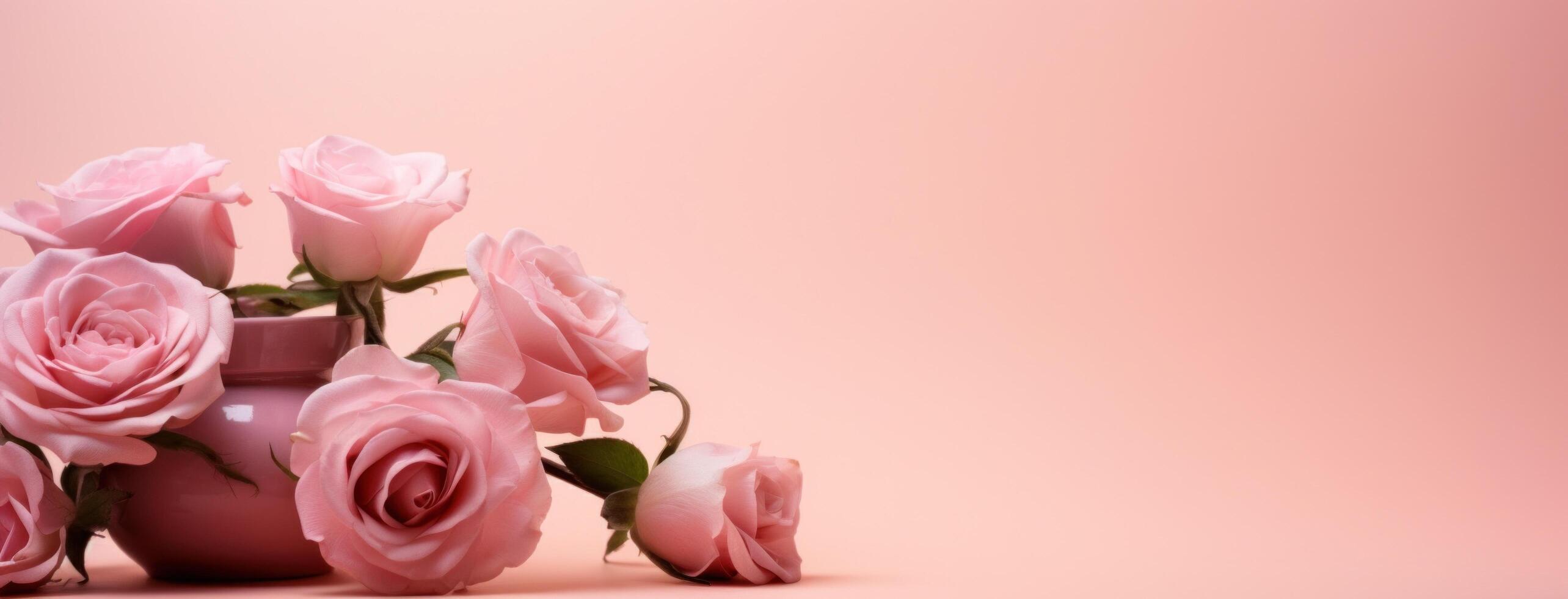 AI generated pink roses are on a pink background photo