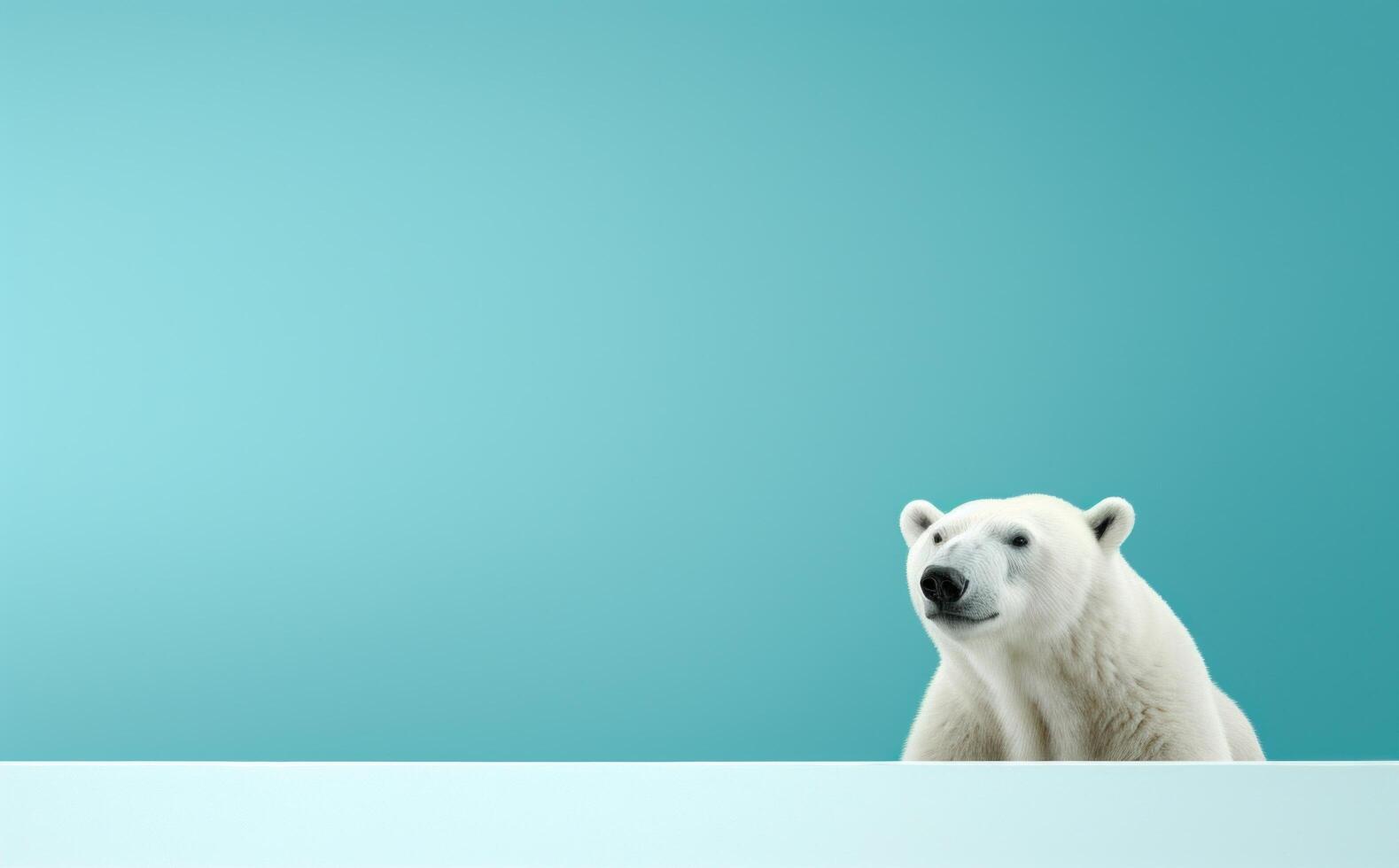 ai generado polar oso cerca un azul pared foto