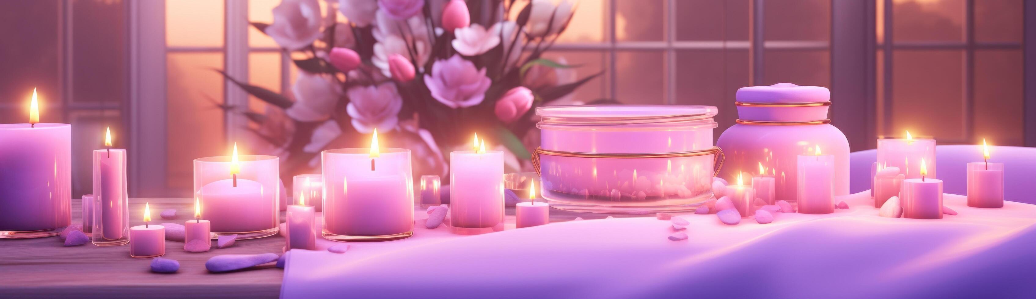 AI generated spa room is filled with relaxing candles photo
