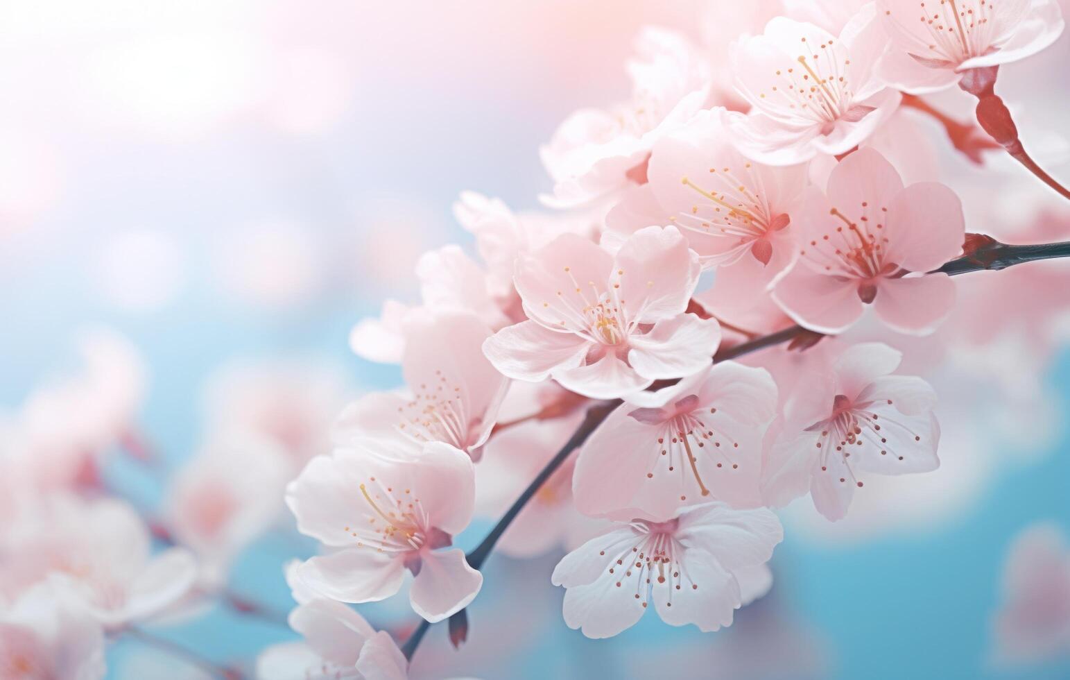 AI generated shows a bright color white and pink sakura blossom background photo