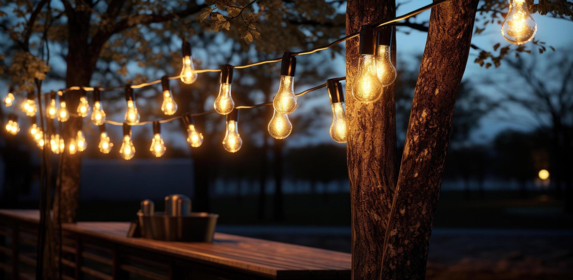 AI generated string lights with lights around a tree photo