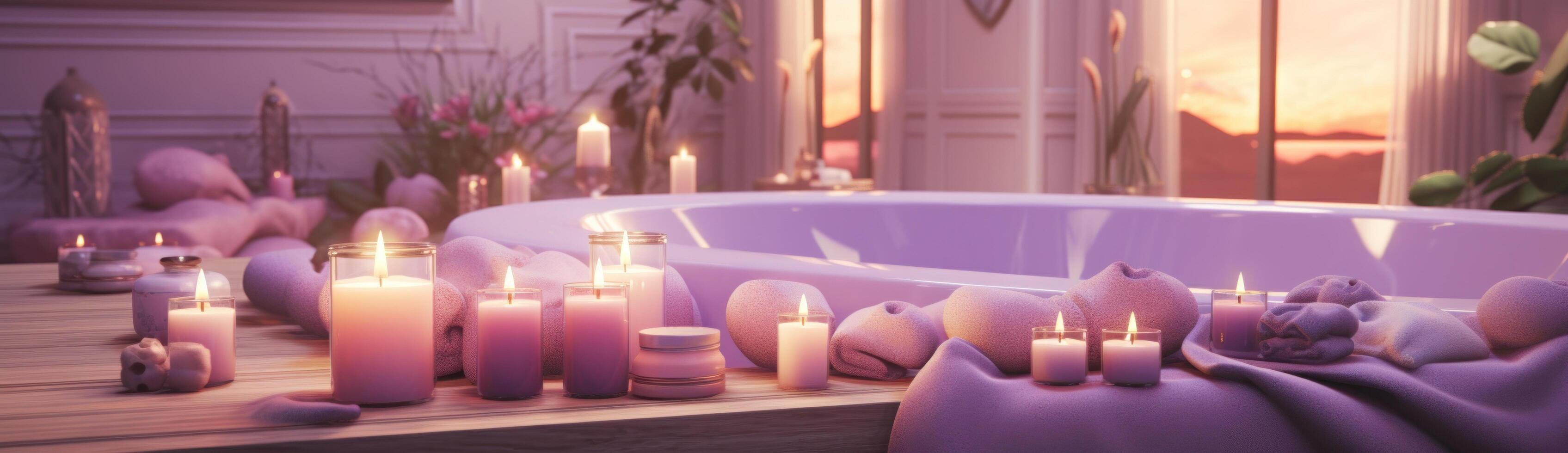 AI generated spa room is filled with relaxing candles photo