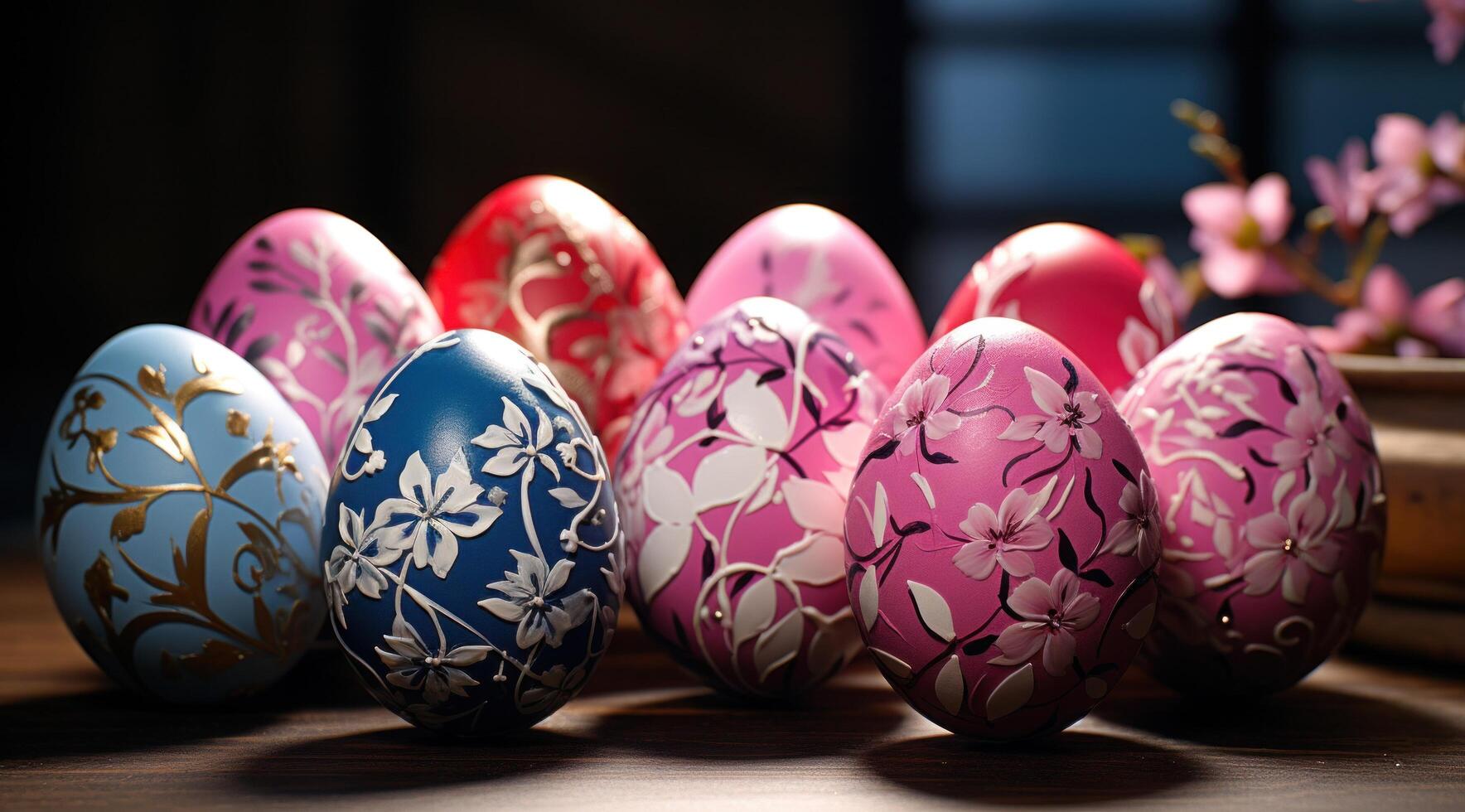 AI generated some painted easter eggs in a row photo