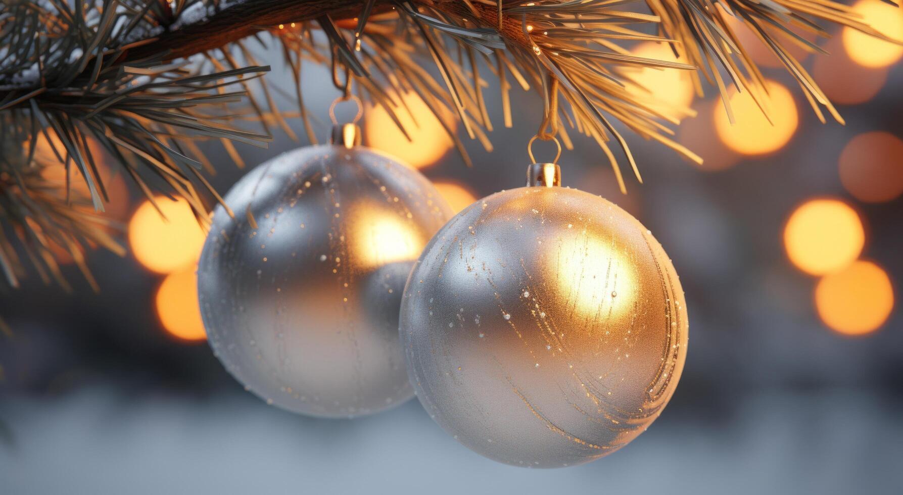 AI generated sparkling christmas balls on the tree photo