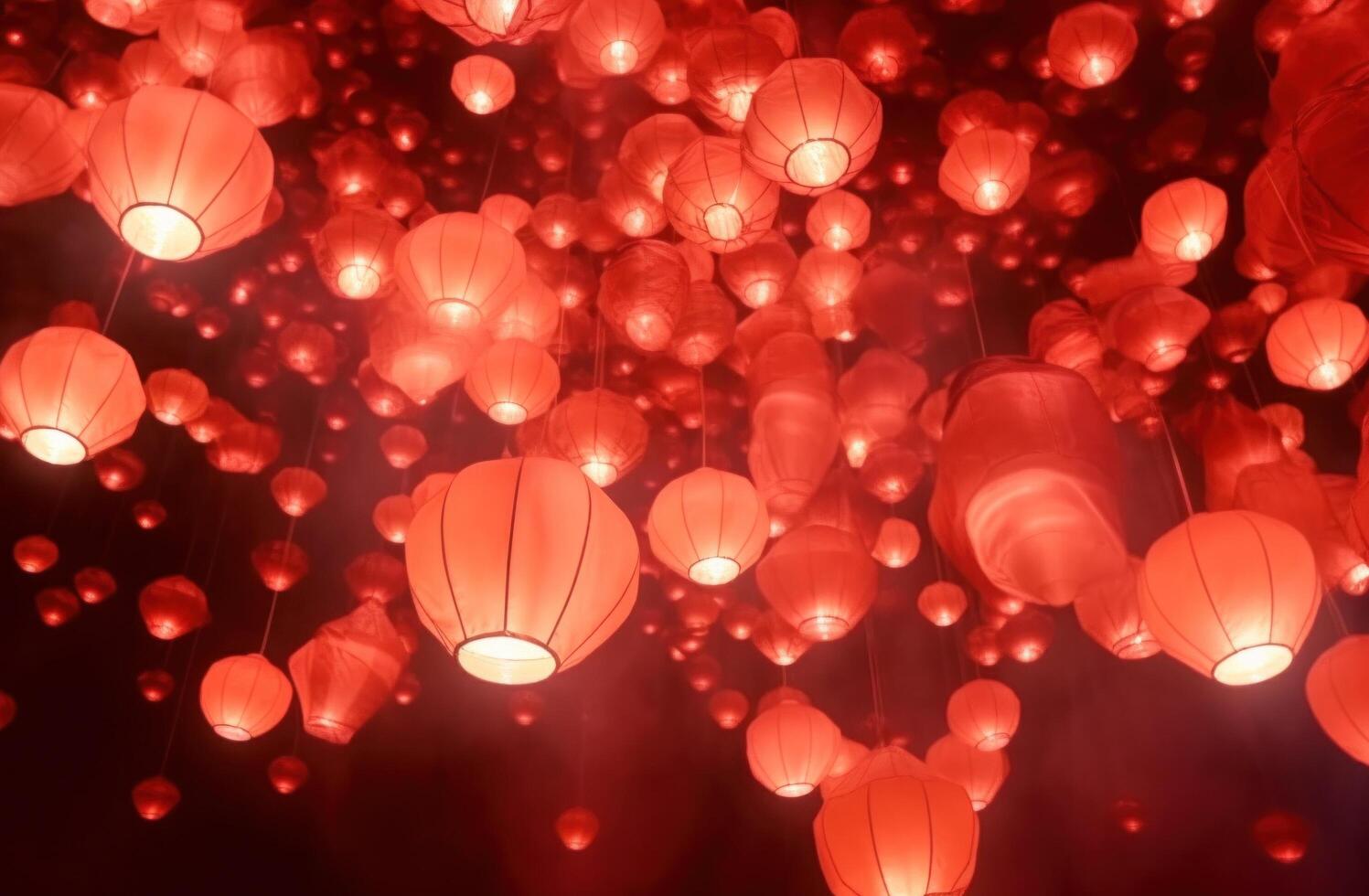 AI generated red chinese lanterns floating in the air red lantern