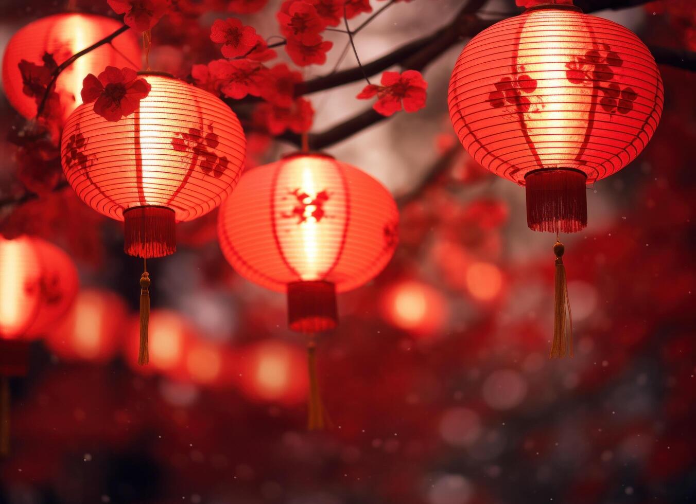 AI generated red chinese lanterns floating in the air red lantern
