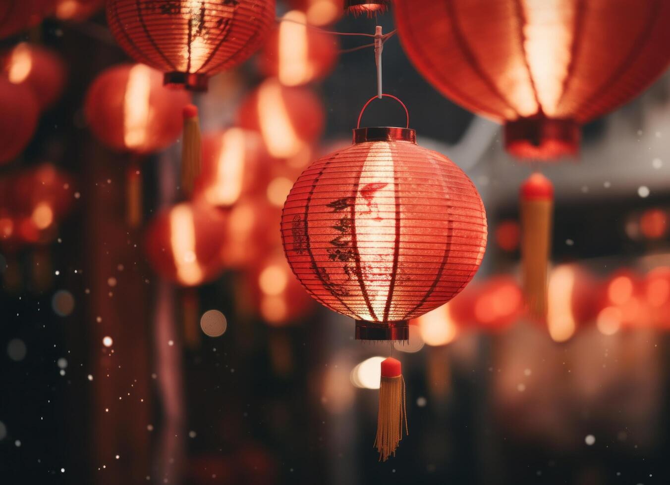 AI generated red chinese lanterns floating in the air red lantern