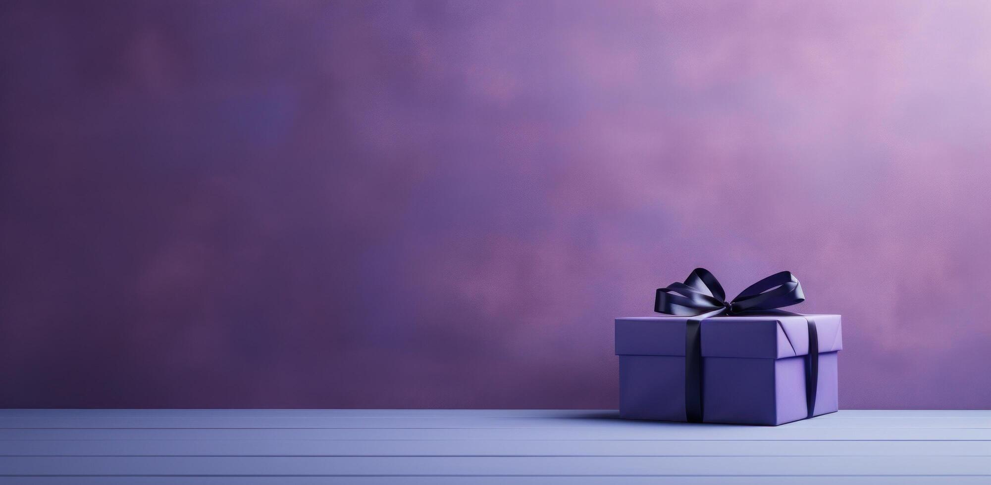 AI generated purple present box on a table with dark purple wall photo