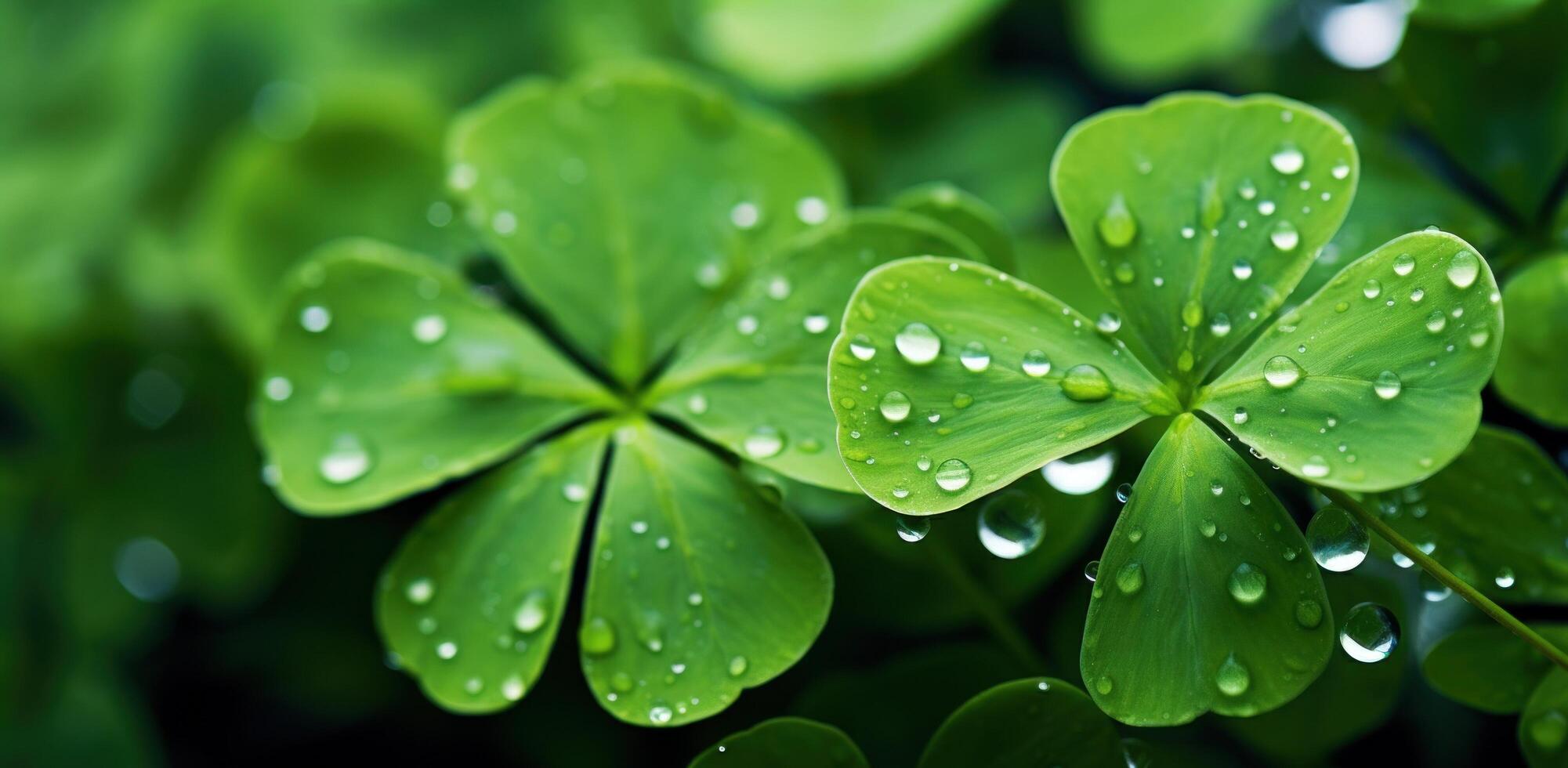 AI generated shamrock leaf hanging above green background photo