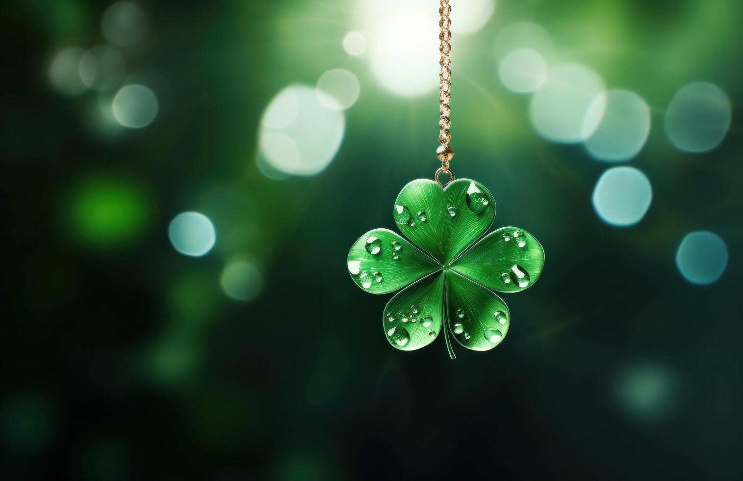 AI generated shamrock leaf hanging above green background photo