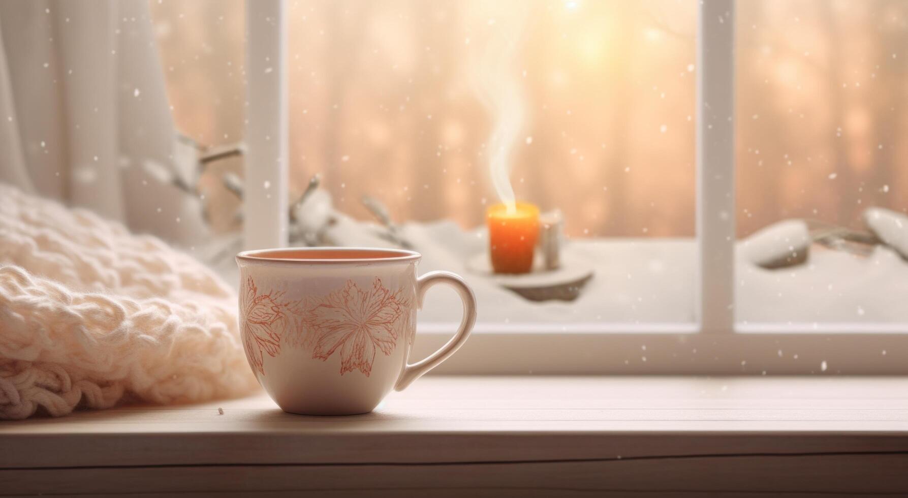 AI generated the cup sits in front of a window in the winter photo