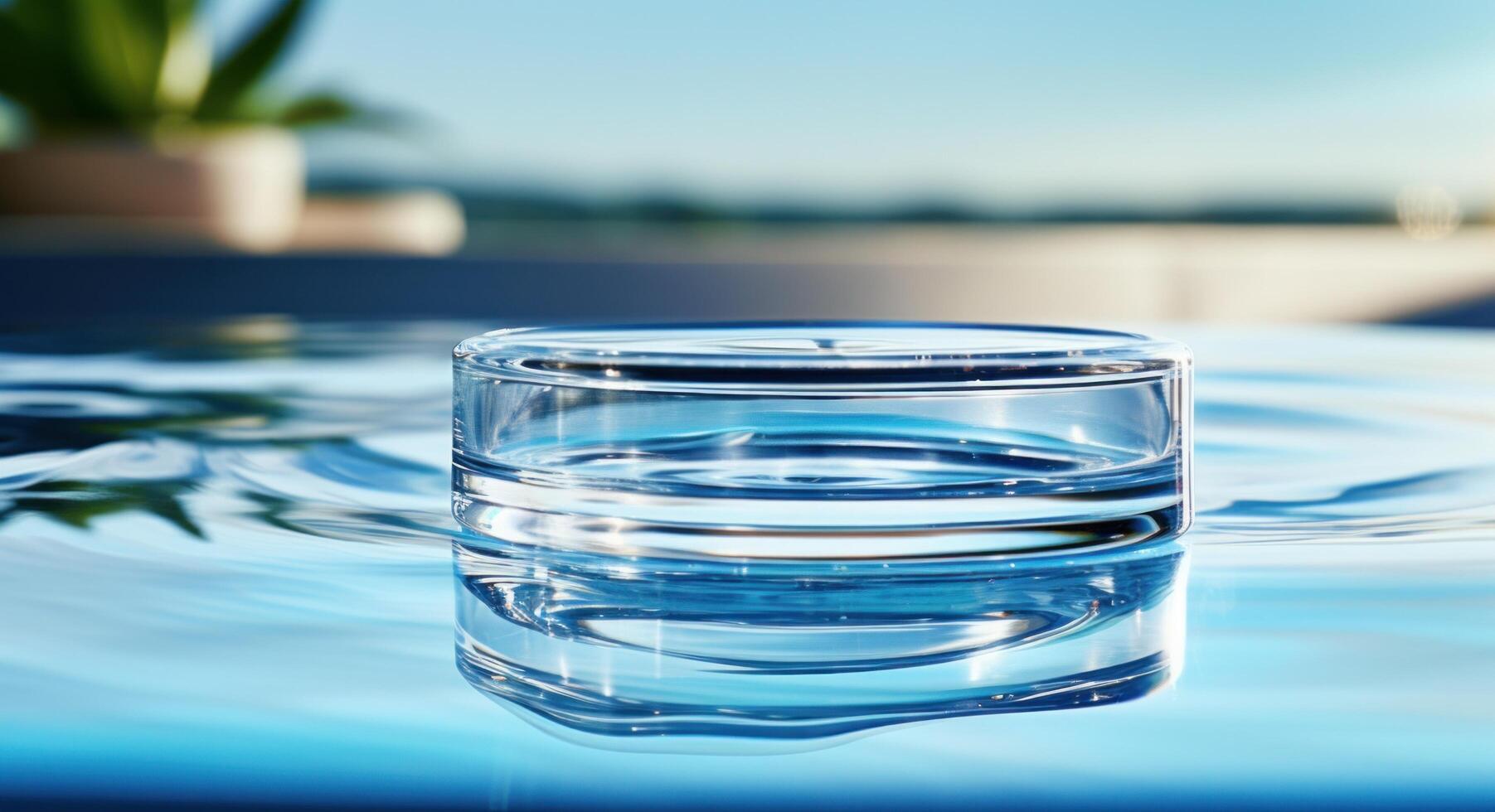 AI generated the lid of an empty glass container is laying in a pool photo