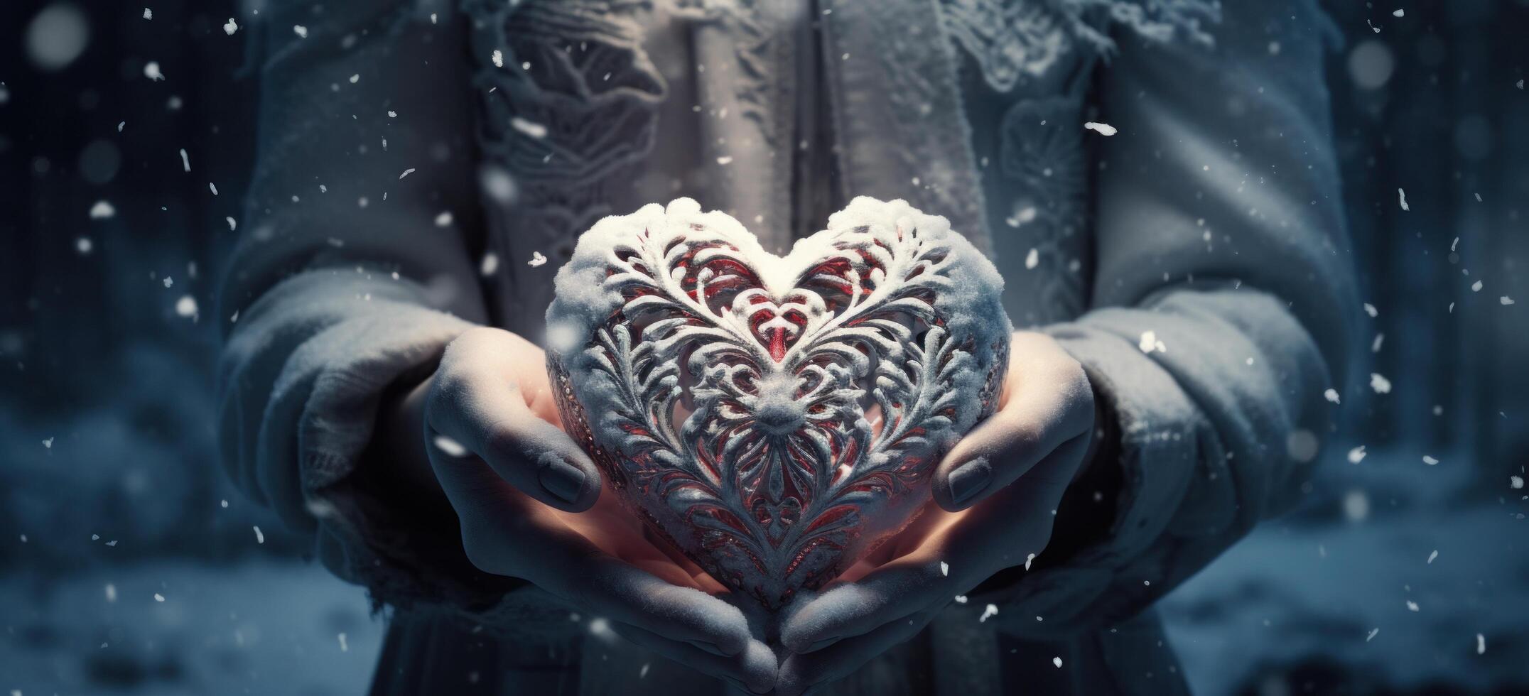 AI generated the hands of someone are holding up a heart full of snow photo