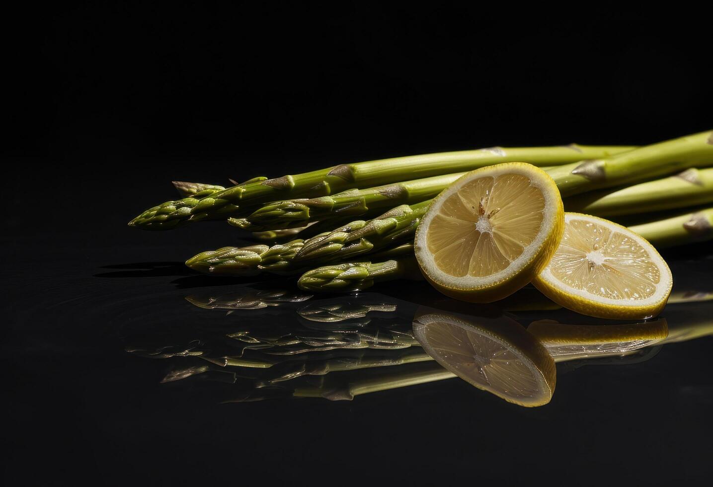 AI generated sliced lemon and yellow asparagus, functional aesthetics photo
