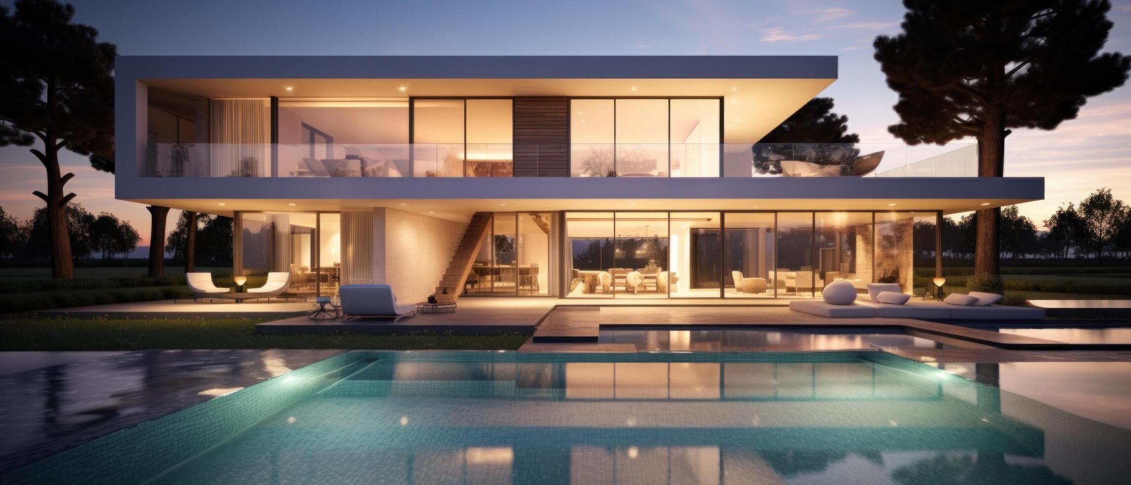 AI generated the modern house is next to a pool photo