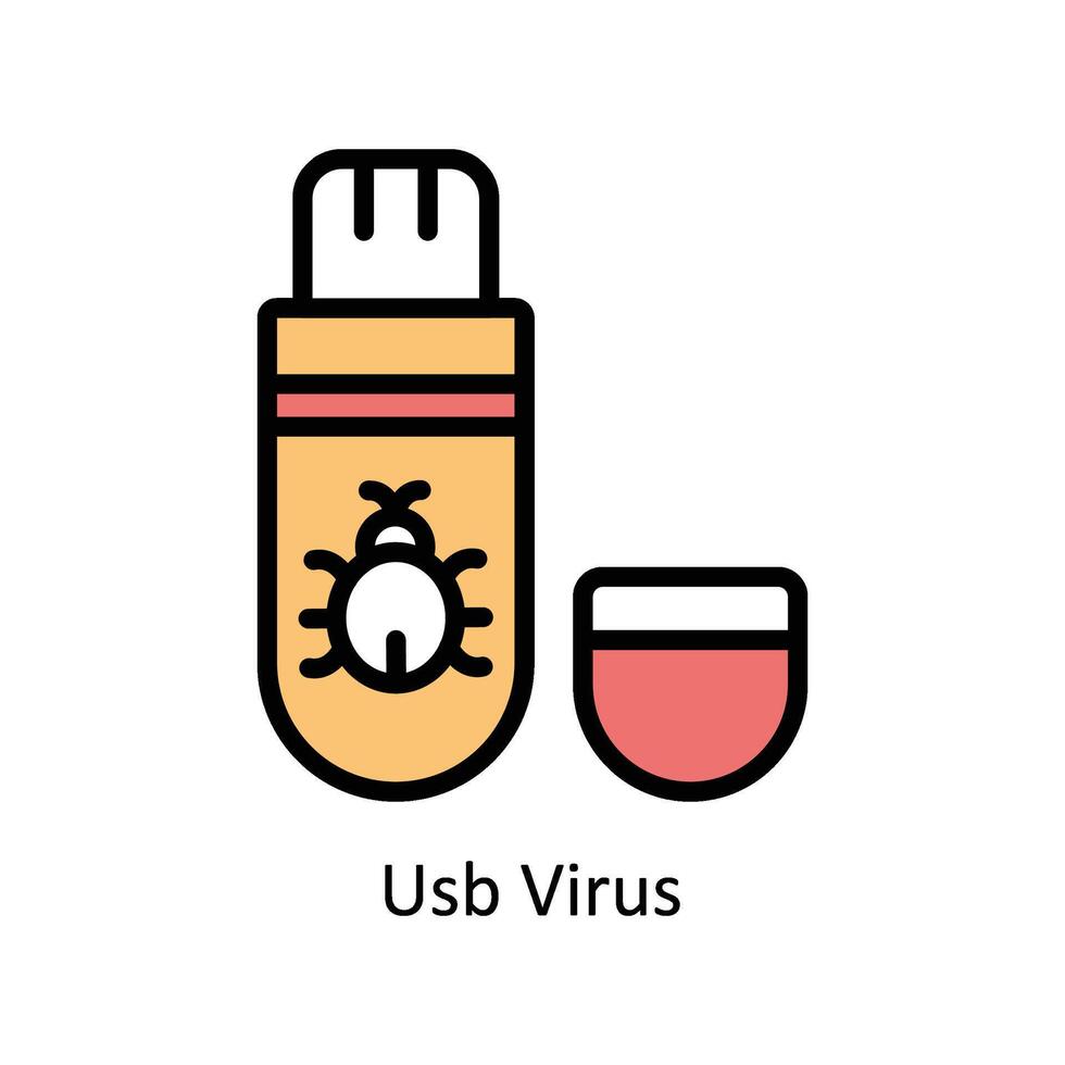 Usb Virus Vector Filled outline icon Style illustration. EPS 10 File