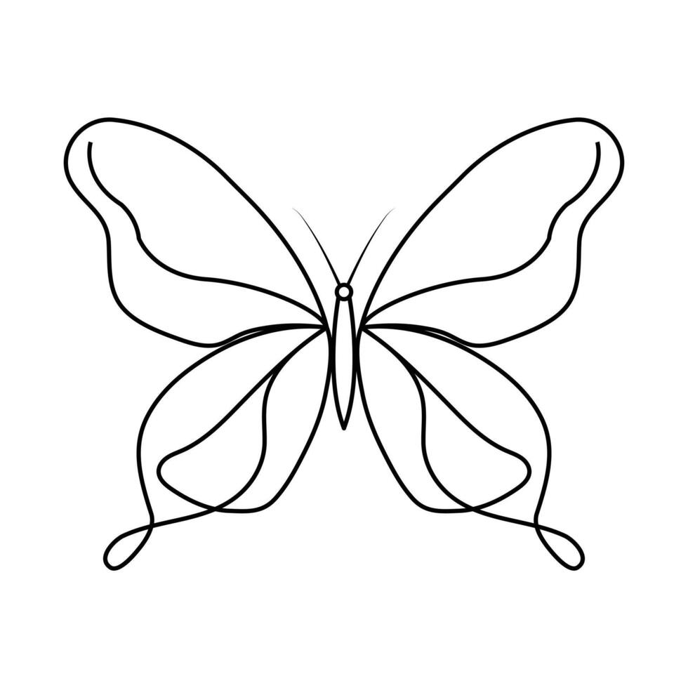 Continuous one line drawing of flying abstract butterfly and Butterfly outline vector illustration.