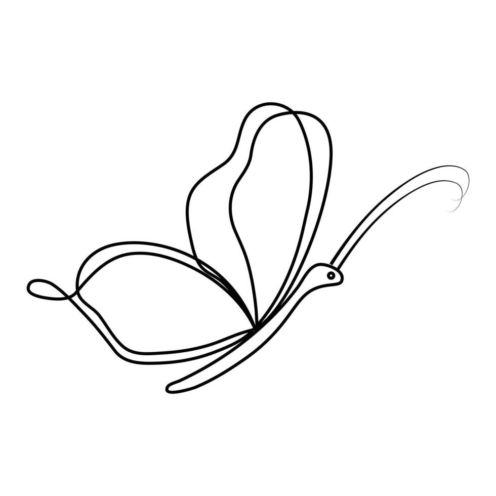 Continuous one line drawing of flying abstract butterfly and Butterfly outline vector illustration.