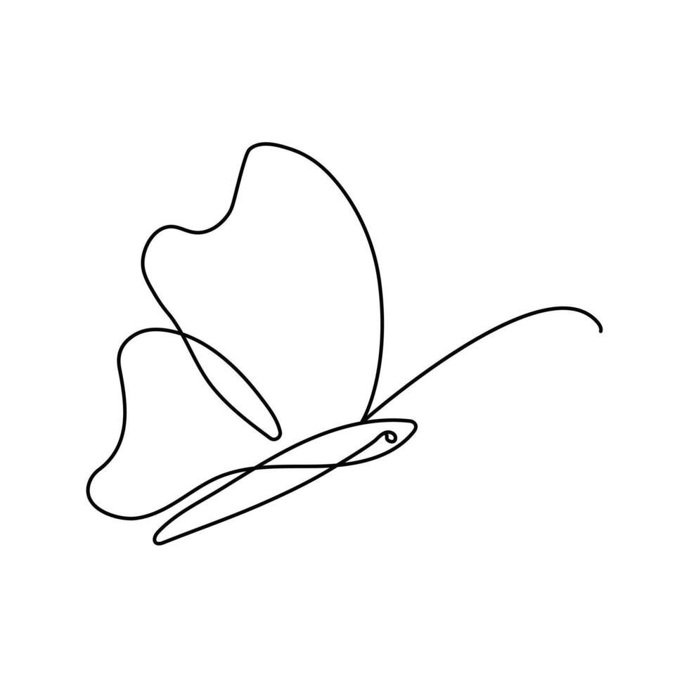 Continuous one line drawing of flying abstract butterfly and Butterfly outline vector illustration.