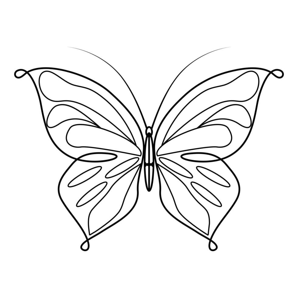 Continuous one line drawing of flying abstract butterfly and Butterfly outline vector illustration.